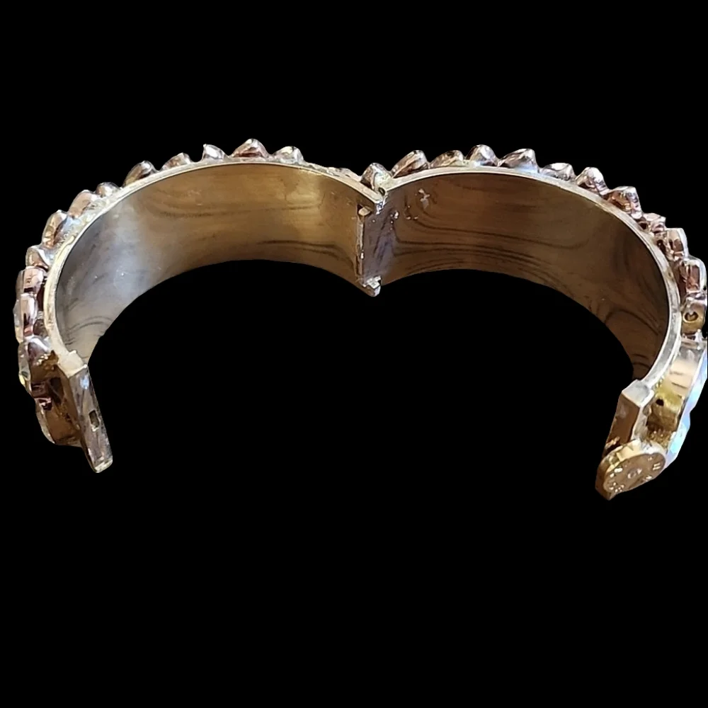 Ann Taylor Aurora borealis rhinestone gold tone Chunky Bangle bracelet designer - Picture 10 of 11